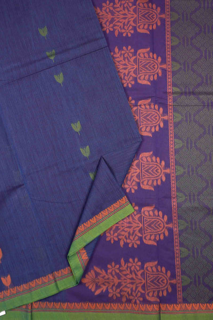 Blue  Pure South Cotton Tulip Butta Floral vase Pallu Saree