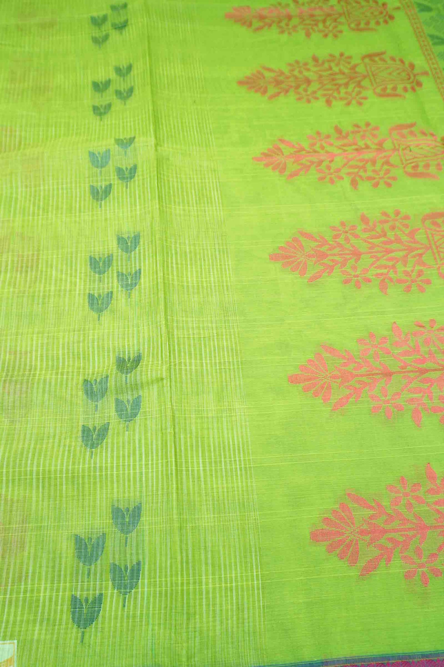 Green Pure South Cotton Tulip Buds Butta Saree