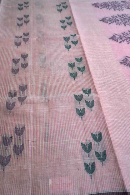 Light Pink Pure South Cotton Tulips Butta Saree - CHECKED