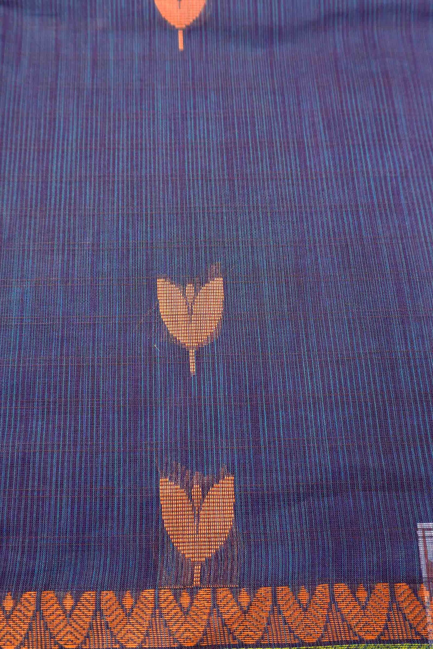 Blue  Pure South Cotton Tulip Butta Floral vase Pallu Saree