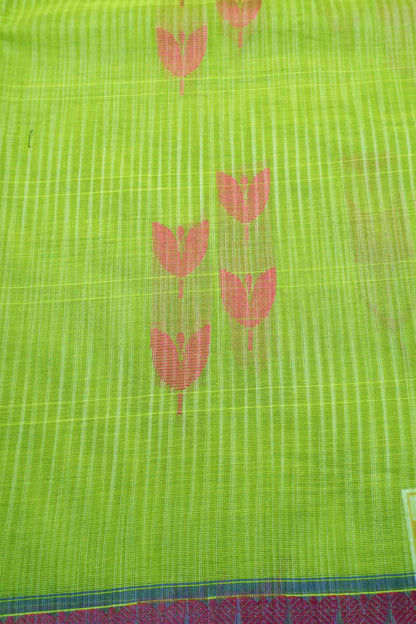 Green Pure South Cotton Tulip Buds Butta Saree