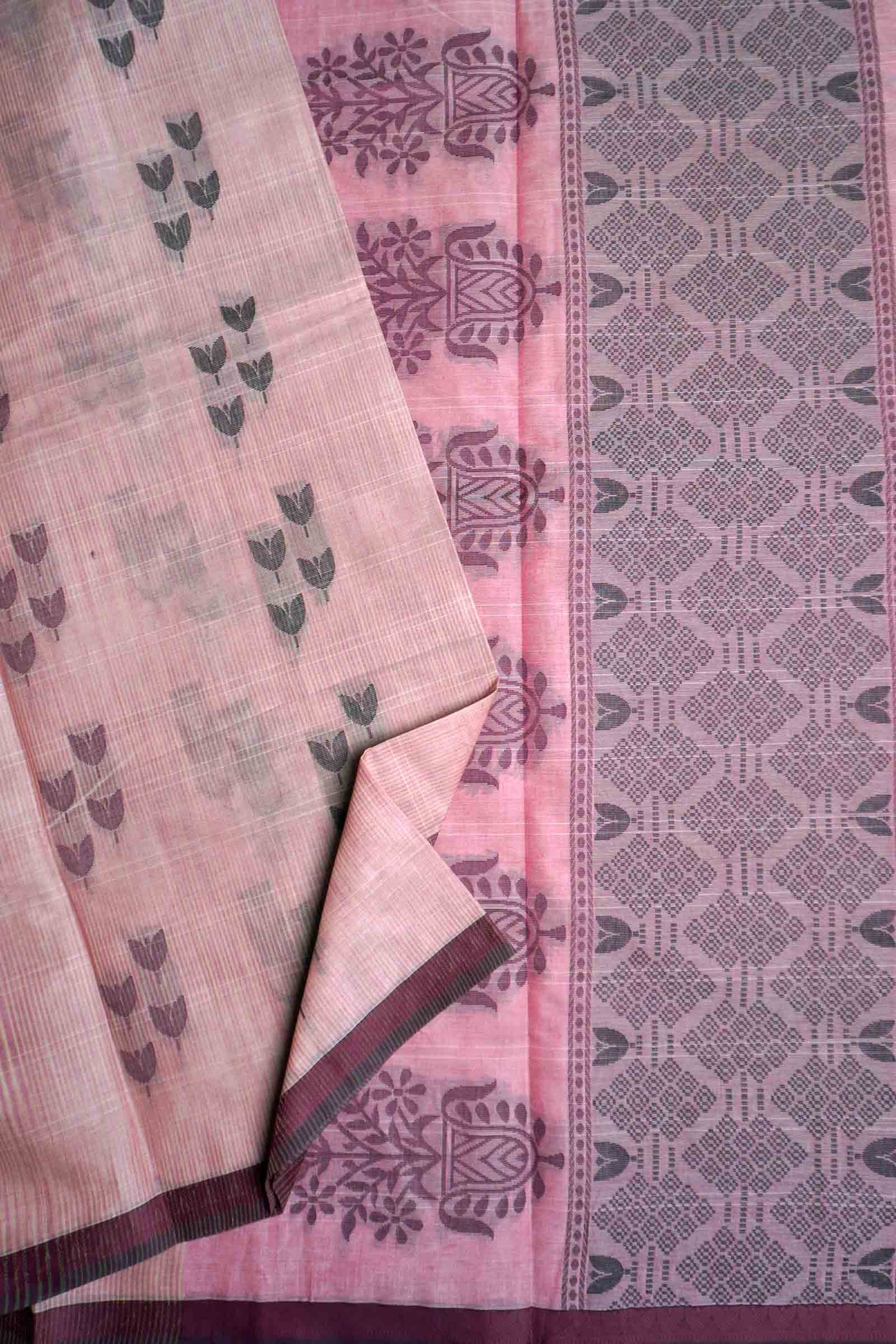 Light Pink Pure South Cotton Tulips Butta Saree - CHECKED