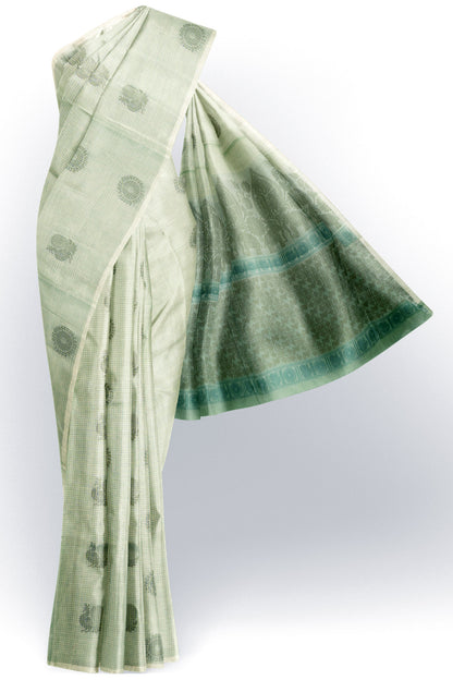 Light Green Pure South Cotton Peacock and Chakra Saree