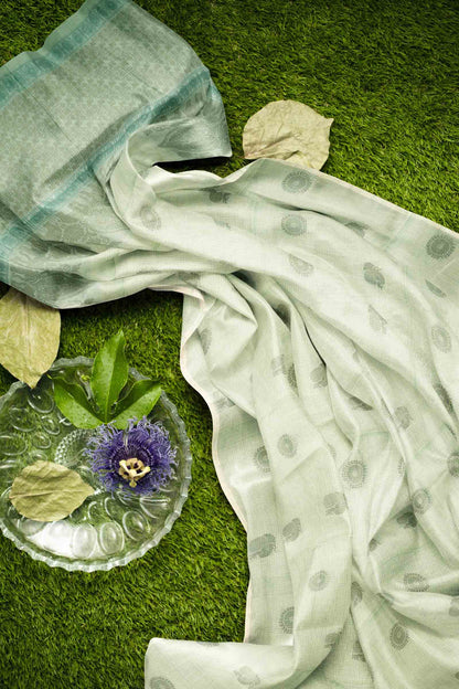 Light Green Pure South Cotton Peacock and Chakra Saree