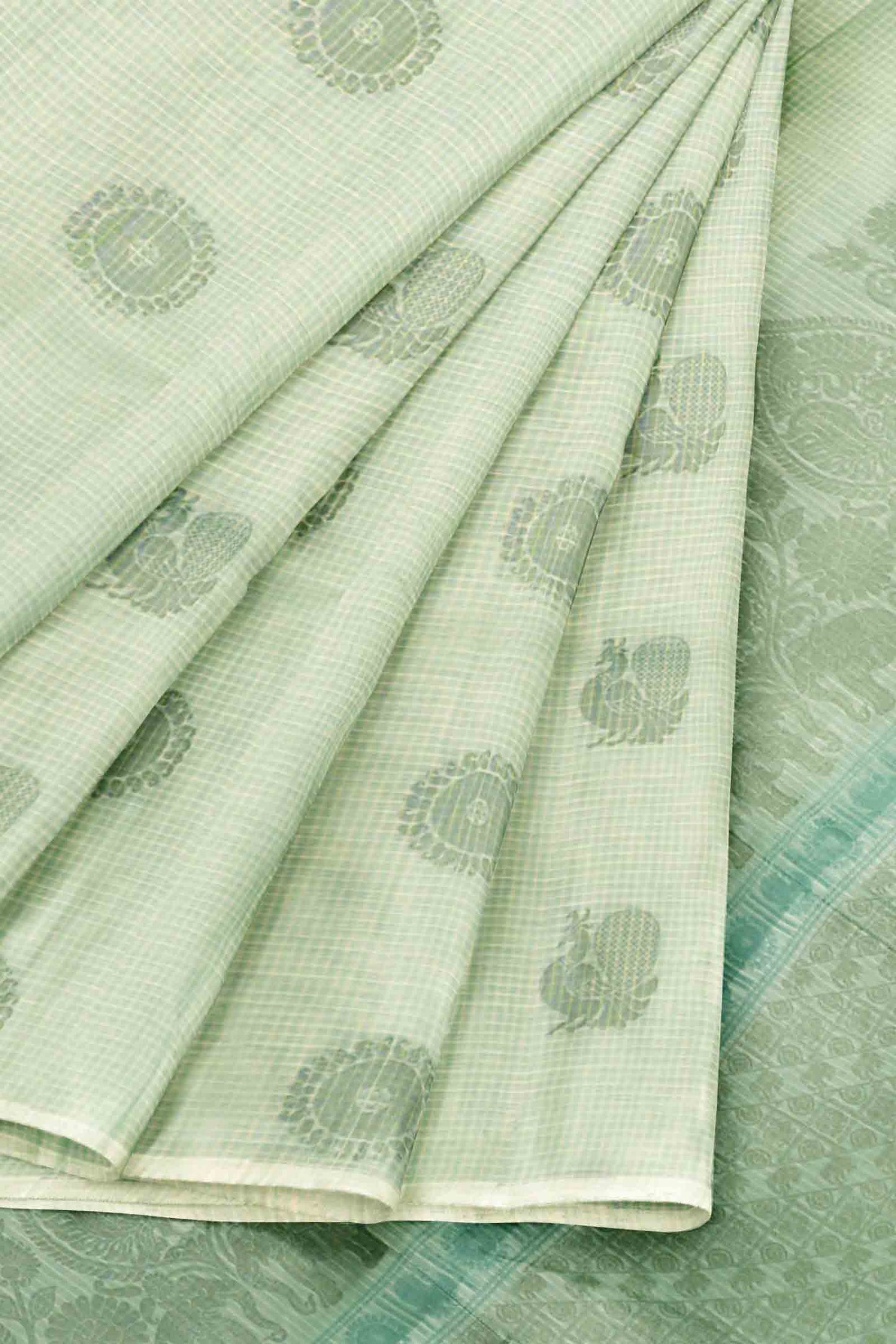 Light Green Pure South Cotton Peacock and Chakra Saree