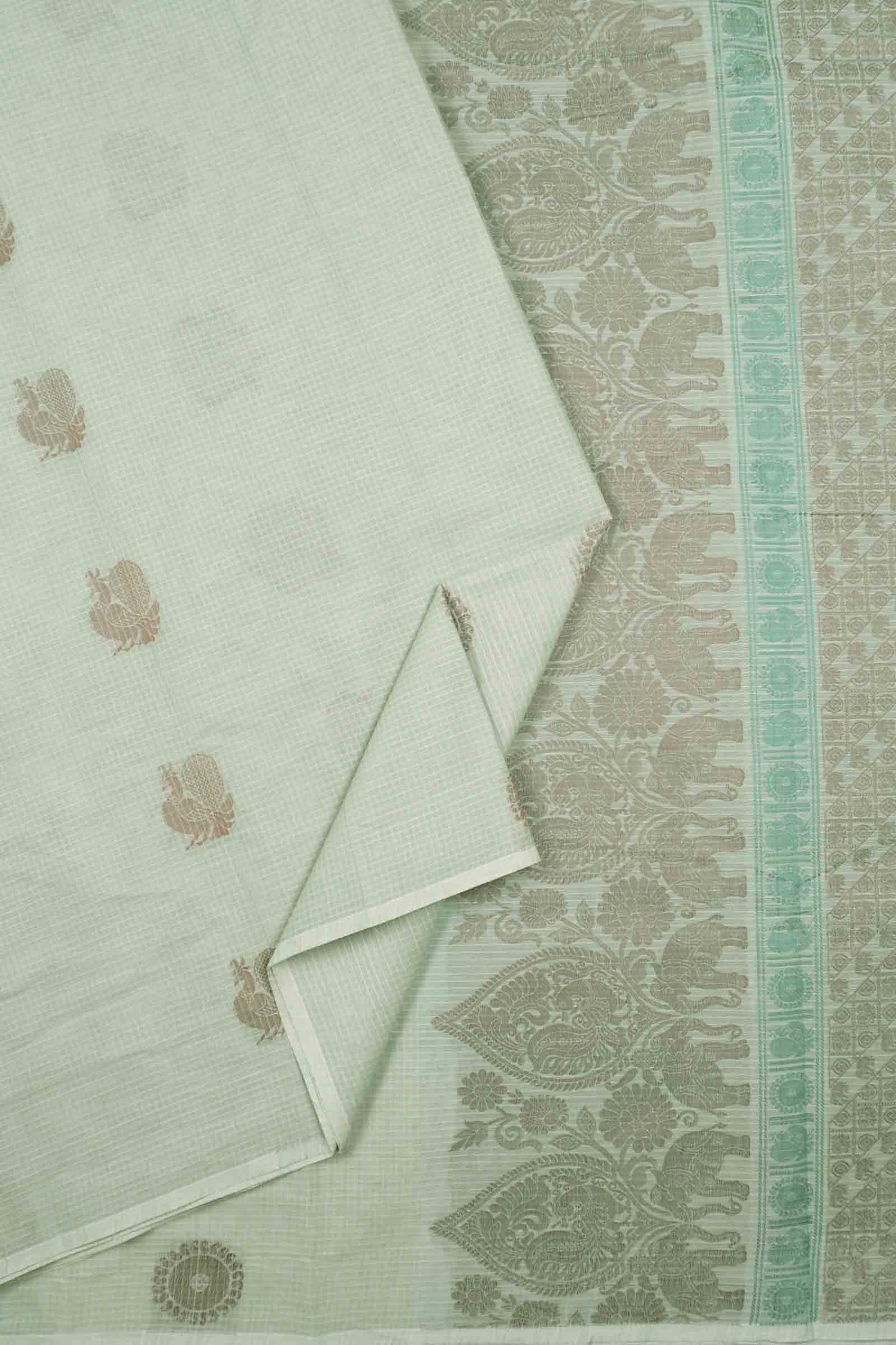 Light Green Pure South Cotton Peacock and Chakra Saree