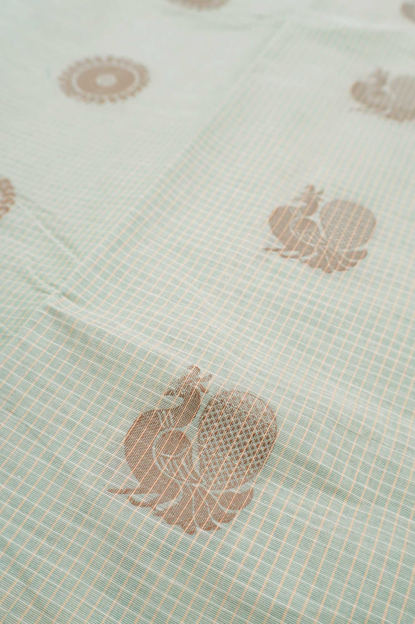 Light Green Pure South Cotton Peacock and Chakra Saree