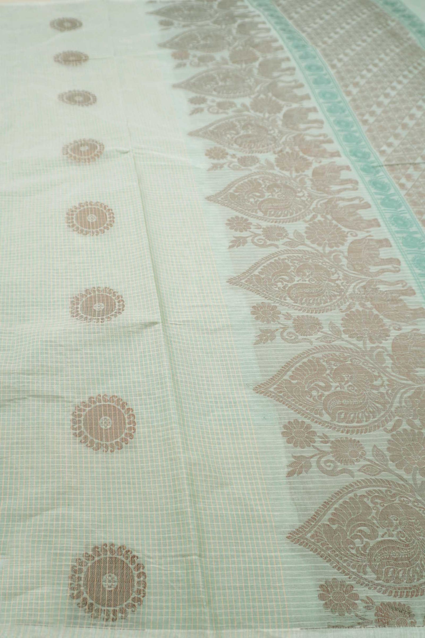 Light Green Pure South Cotton Peacock and Chakra Saree