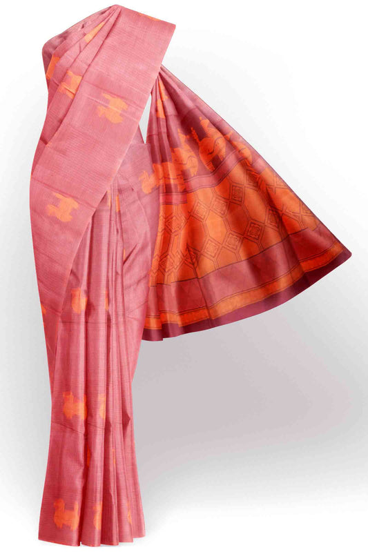 Dark Mauve Taupe Pure South Cotton Mini Checks Llama Butta Saree