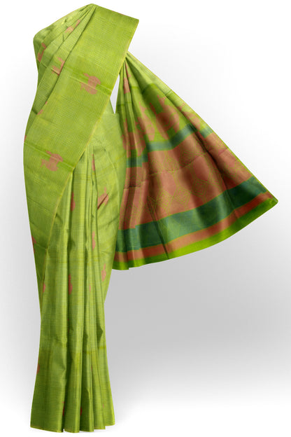 Green Pure South Cotton Mini Checks Llama Butta Saree