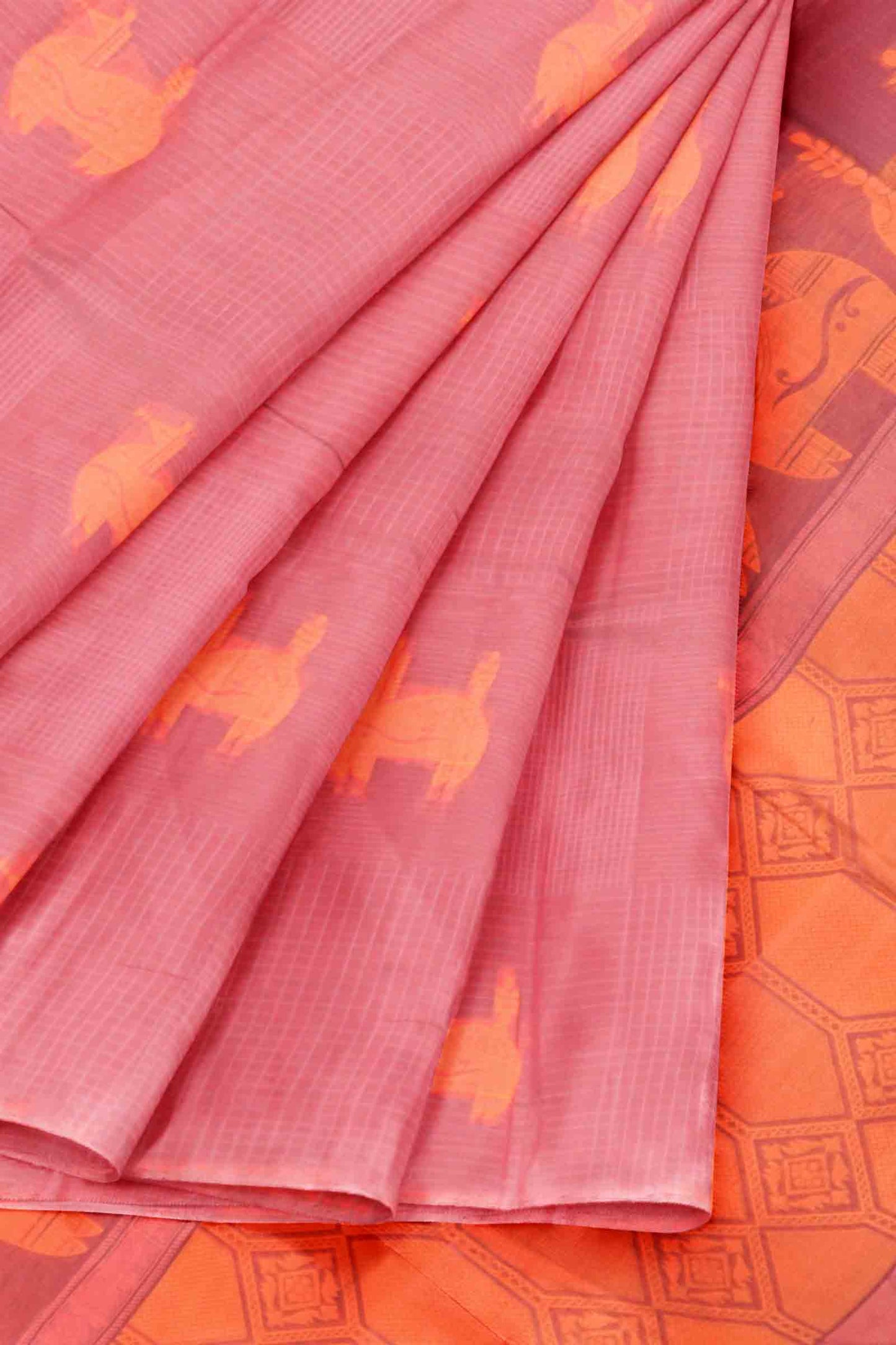 Dark Mauve Taupe Pure South Cotton Mini Checks Llama Butta Saree