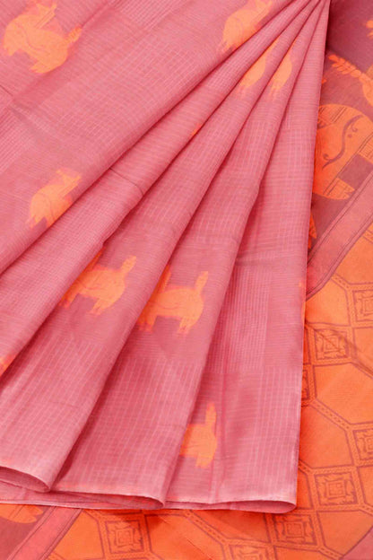 Dark Mauve Taupe Pure South Cotton Mini Checks Llama Butta Saree