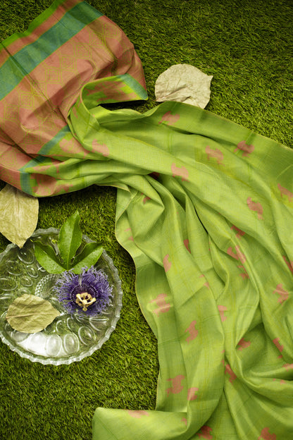 Green Pure South Cotton Mini Checks Llama Butta Saree