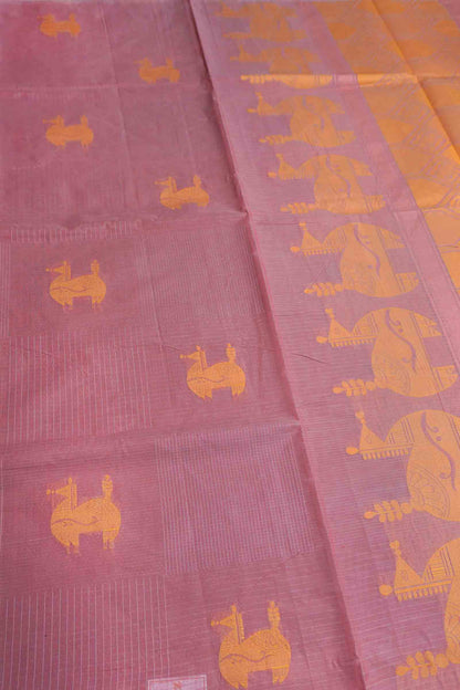 Dark Mauve Taupe Pure South Cotton Mini Checks Llama Butta Saree