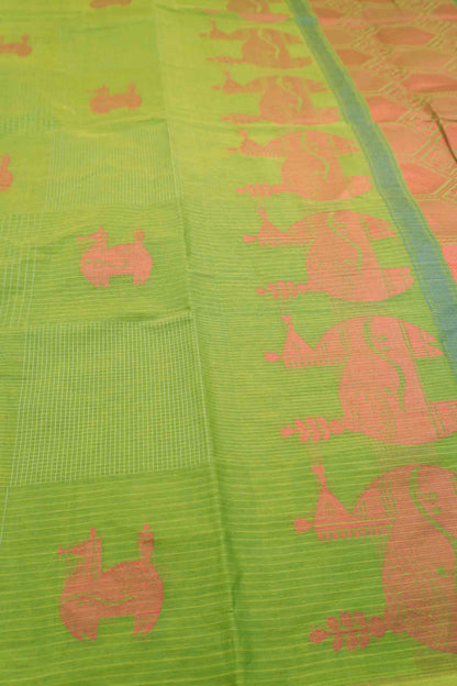 Green Pure South Cotton Mini Checks Llama Butta Saree