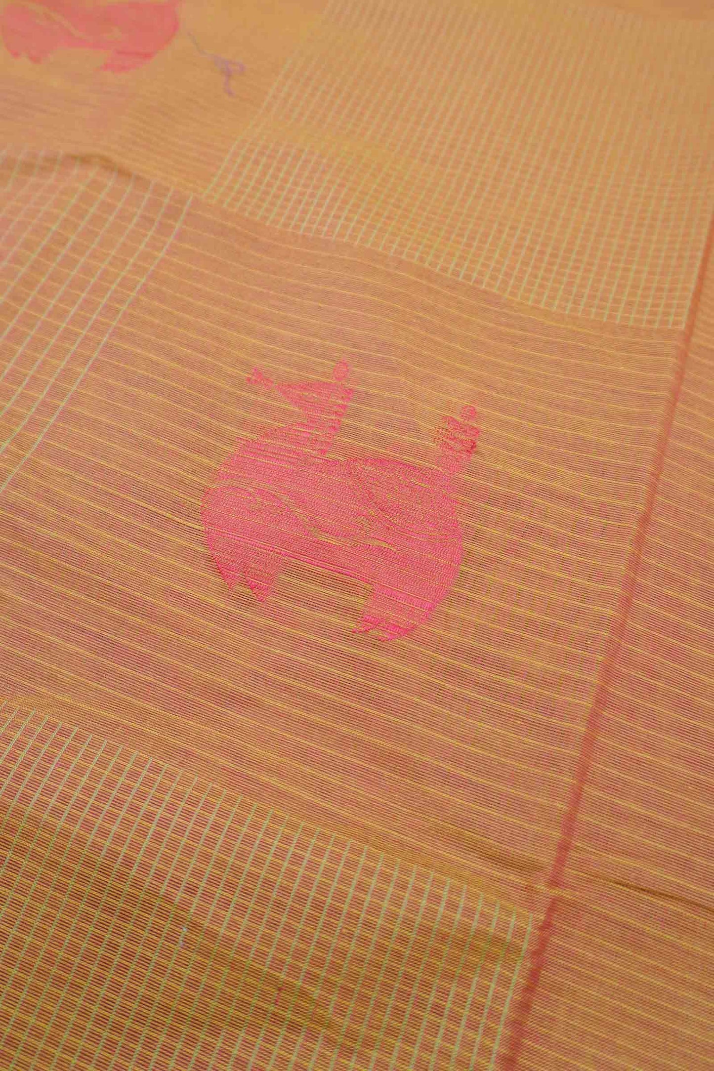 Light Orange Pure South Cotton Checks Llama Butta Saree