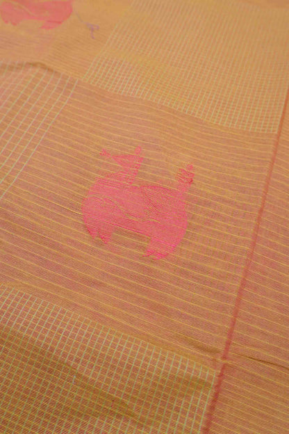 Light Orange Pure South Cotton Checks Llama Butta Saree