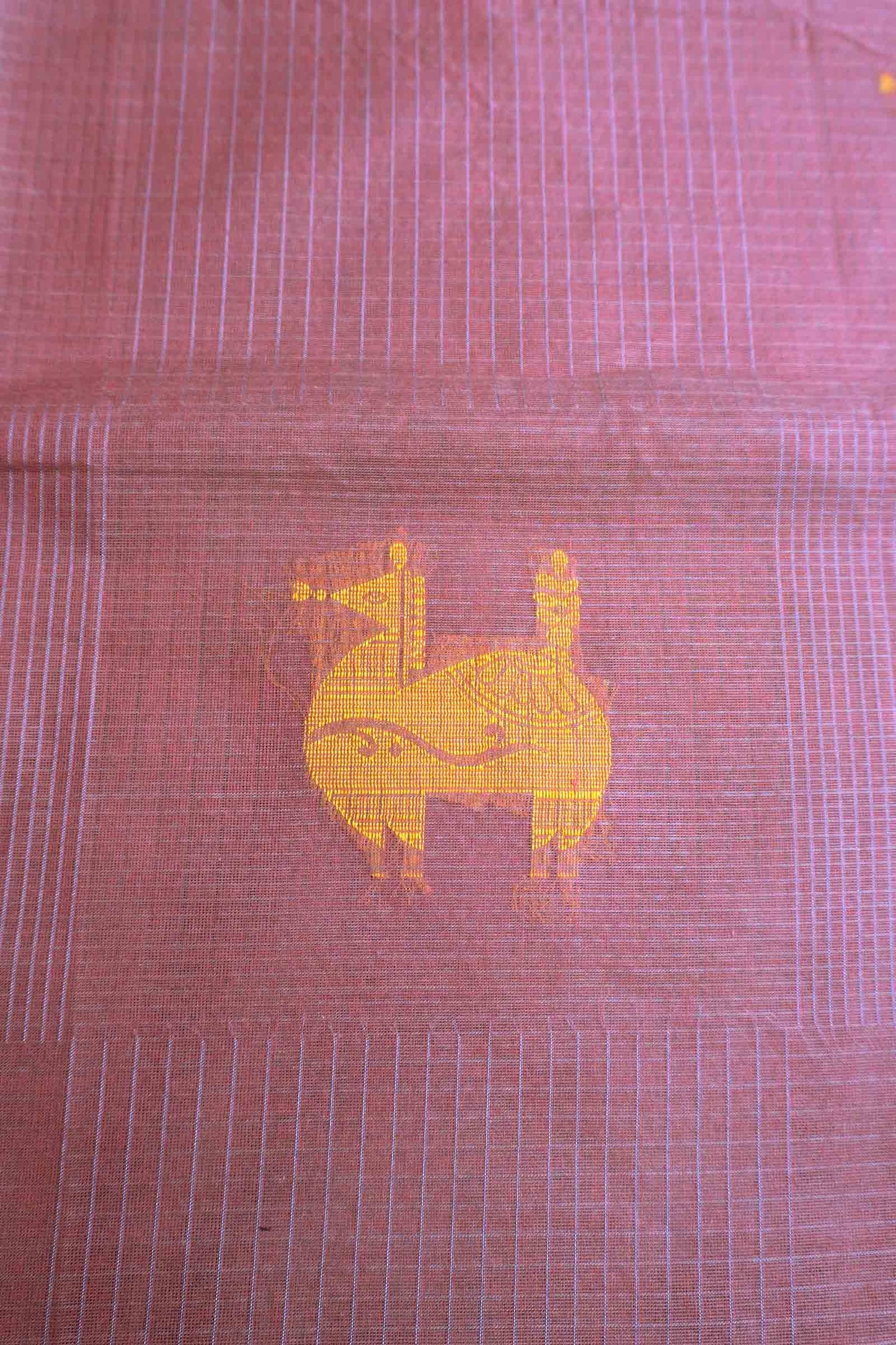 Dark Mauve Taupe Pure South Cotton Mini Checks Llama Butta Saree