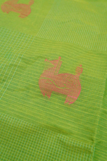 Green Pure South Cotton Mini Checks Llama Butta Saree