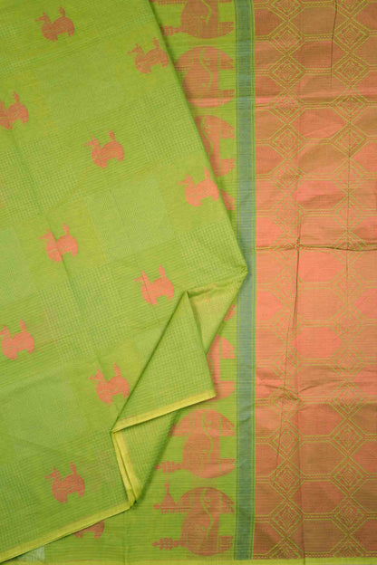 Green Pure South Cotton Mini Checks Llama Butta Saree
