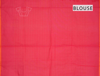 Dark Pink Pure South Cotton Lines Butta Leaves Pallu Saree