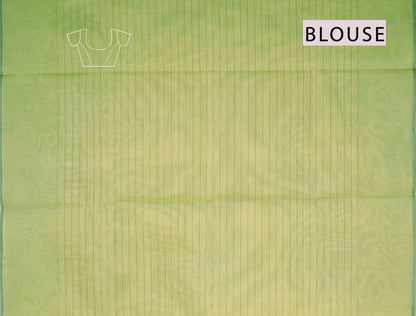 Light Green Pure South Cotton Lines Butta Leaves Pallu Saree