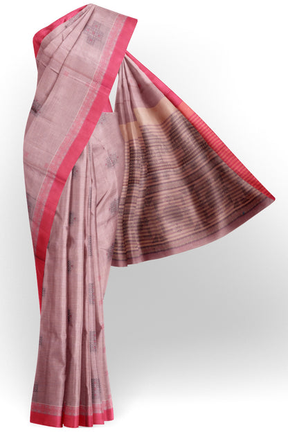 Light Pink With Grey Pure South Cotton Kolam Butta Chariot Pallu Saree