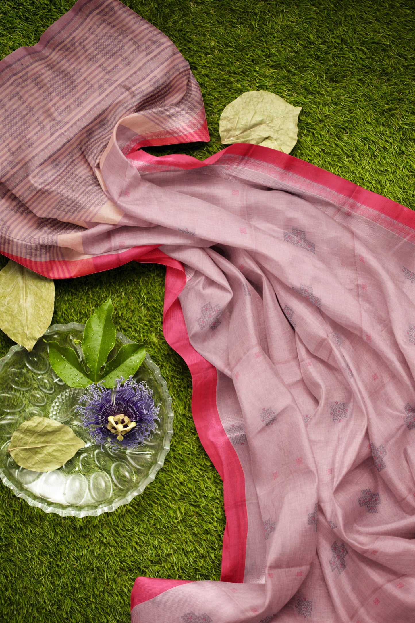 Light Pink With Grey Pure South Cotton Kolam Butta Chariot Pallu Saree