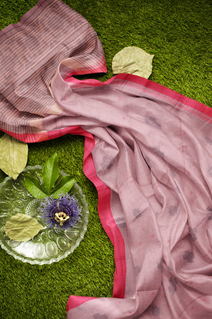 Light Pink With Grey Pure South Cotton Kolam Butta Chariot Pallu Saree