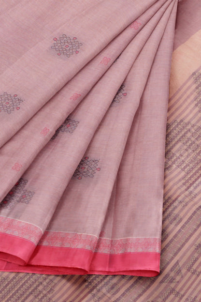 Light Pink With Grey Pure South Cotton Kolam Butta Chariot Pallu Saree