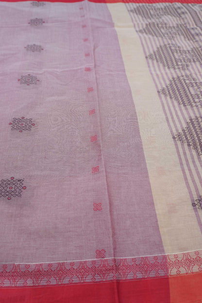 Light Pink With Grey Pure South Cotton Kolam Butta Chariot Pallu Saree