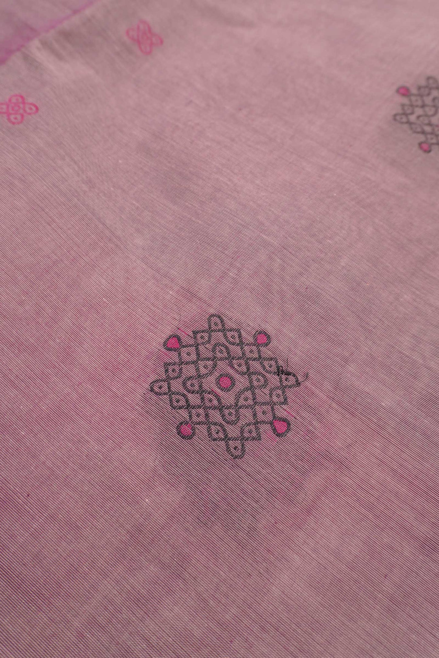Light Pink With Grey Pure South Cotton Kolam Butta Chariot Pallu Saree