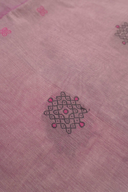 Light Pink With Grey Pure South Cotton Kolam Butta Chariot Pallu Saree