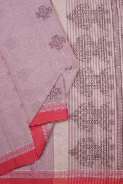Light Pink With Grey Pure South Cotton Kolam Butta Chariot Pallu Saree