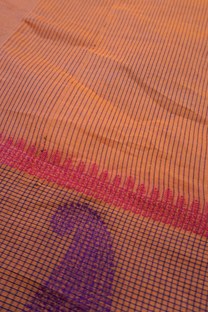 Brown Pure South Cotton Lines Paisley Butta Saree