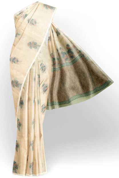 Off White Pure South Cotton Floral Bouquet Saree
