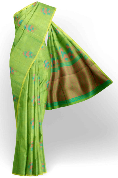 Green Pure South Cotton Floral Bouquet Saree