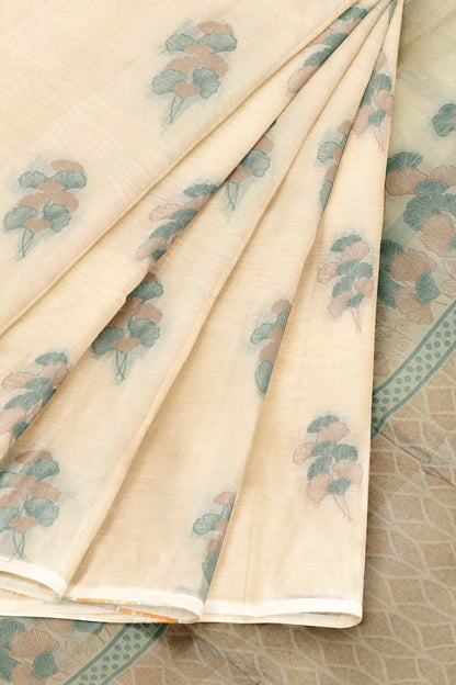 Off White Pure South Cotton Floral Bouquet Saree