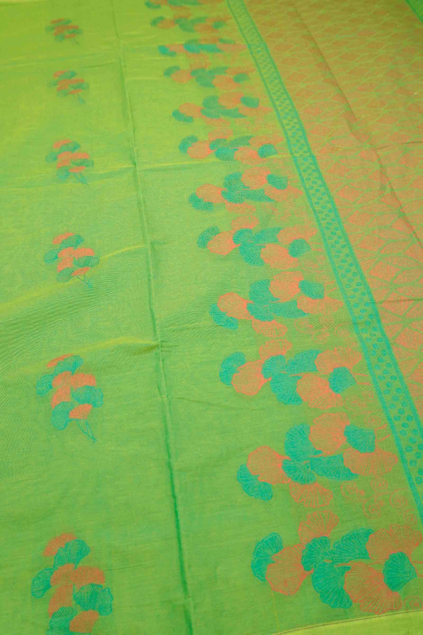 Green Pure South Cotton Floral Bouquet Saree