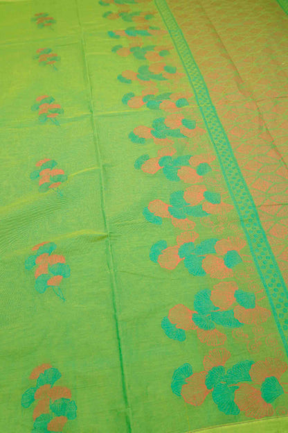 Green Pure South Cotton Floral Bouquet Saree