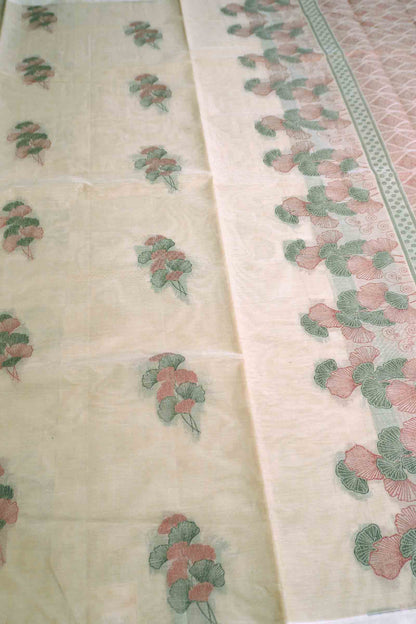 Off White Pure South Cotton Floral Bouquet Saree