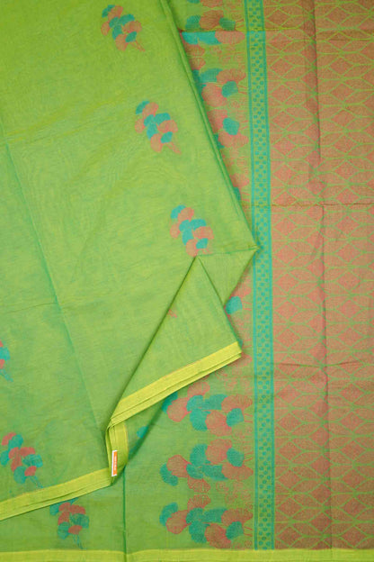 Green Pure South Cotton Floral Bouquet Saree