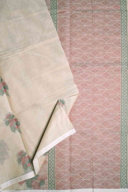 Off White Pure South Cotton Floral Bouquet Saree