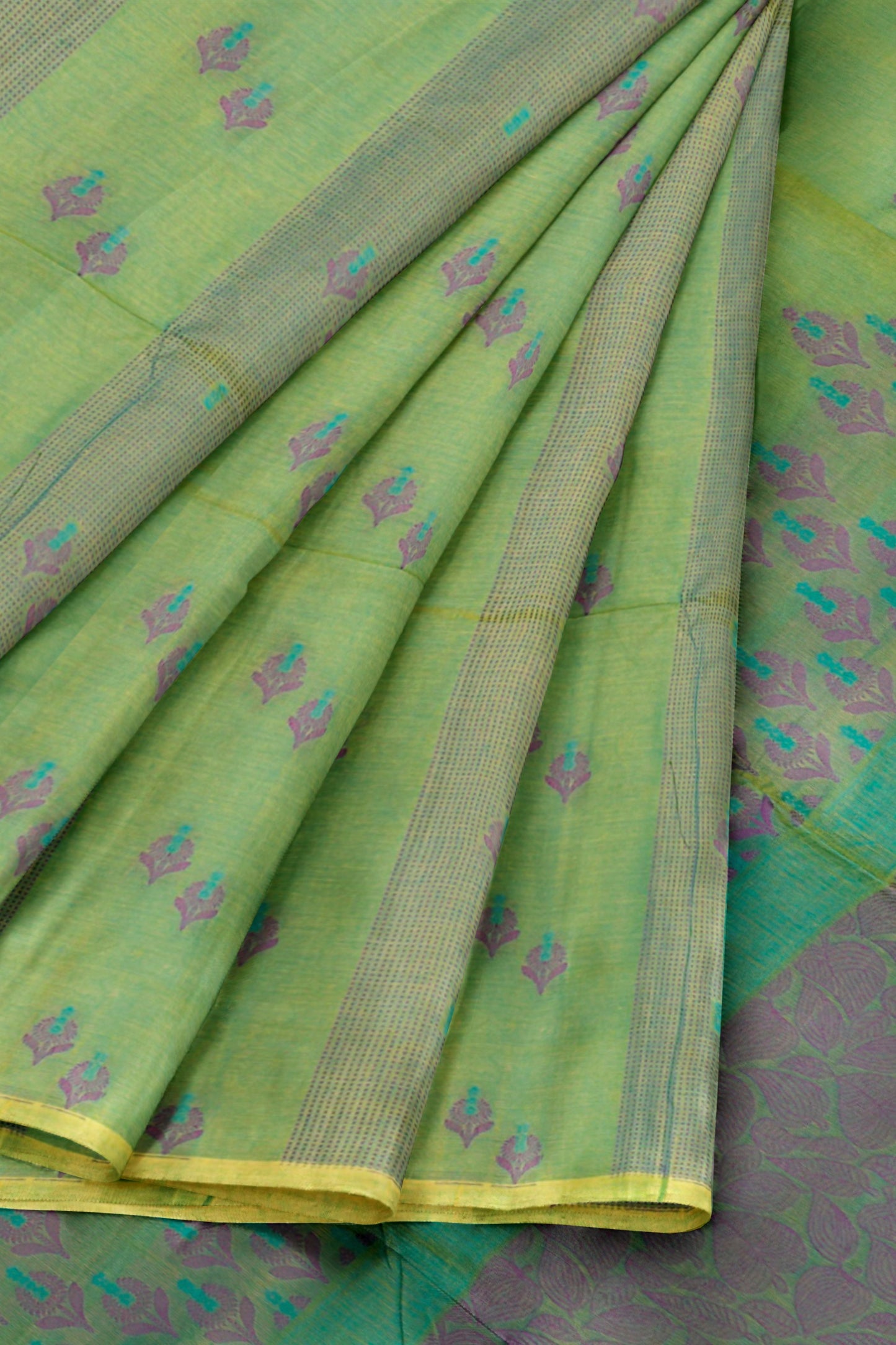 Green Pure South Cotton Foliage Butta Saree