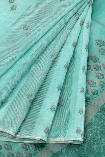 Light Blue Green Pure South Cotton Floral Butta Saree