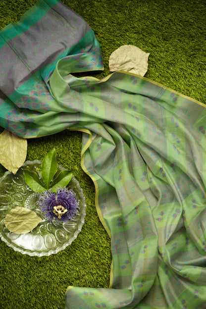 Green Pure South Cotton Foliage Butta Saree