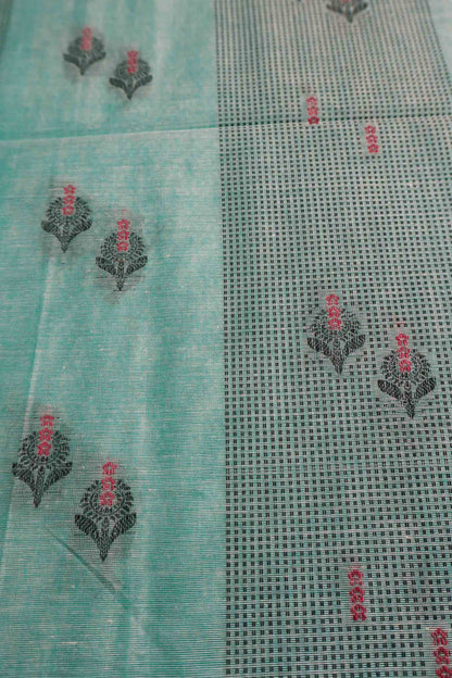 Light Blue Green Pure South Cotton Floral Butta Saree