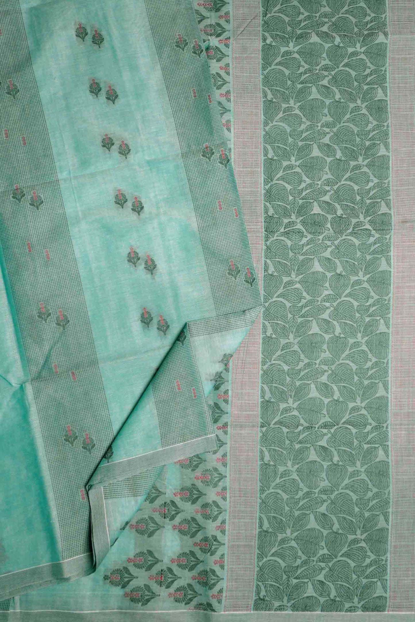 Light Blue Green Pure South Cotton Floral Butta Saree