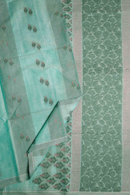 Light Blue Green Pure South Cotton Floral Butta Saree