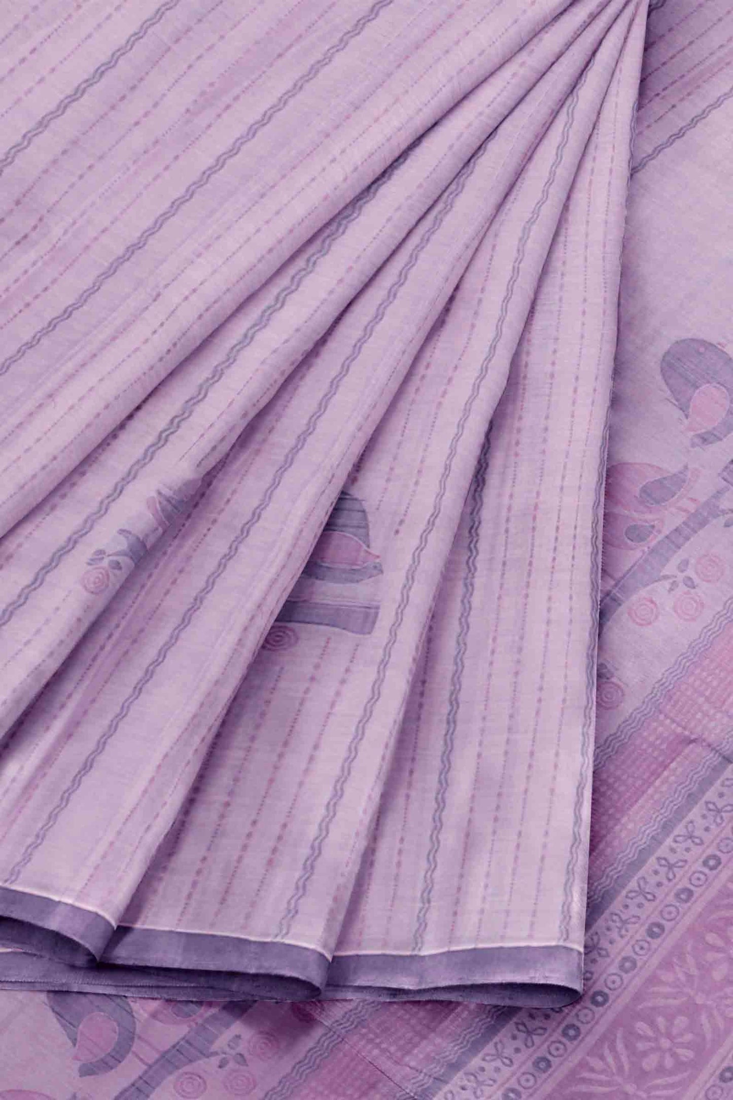 Light Lavender Pure South Cotton Lil Birds Butta Saree